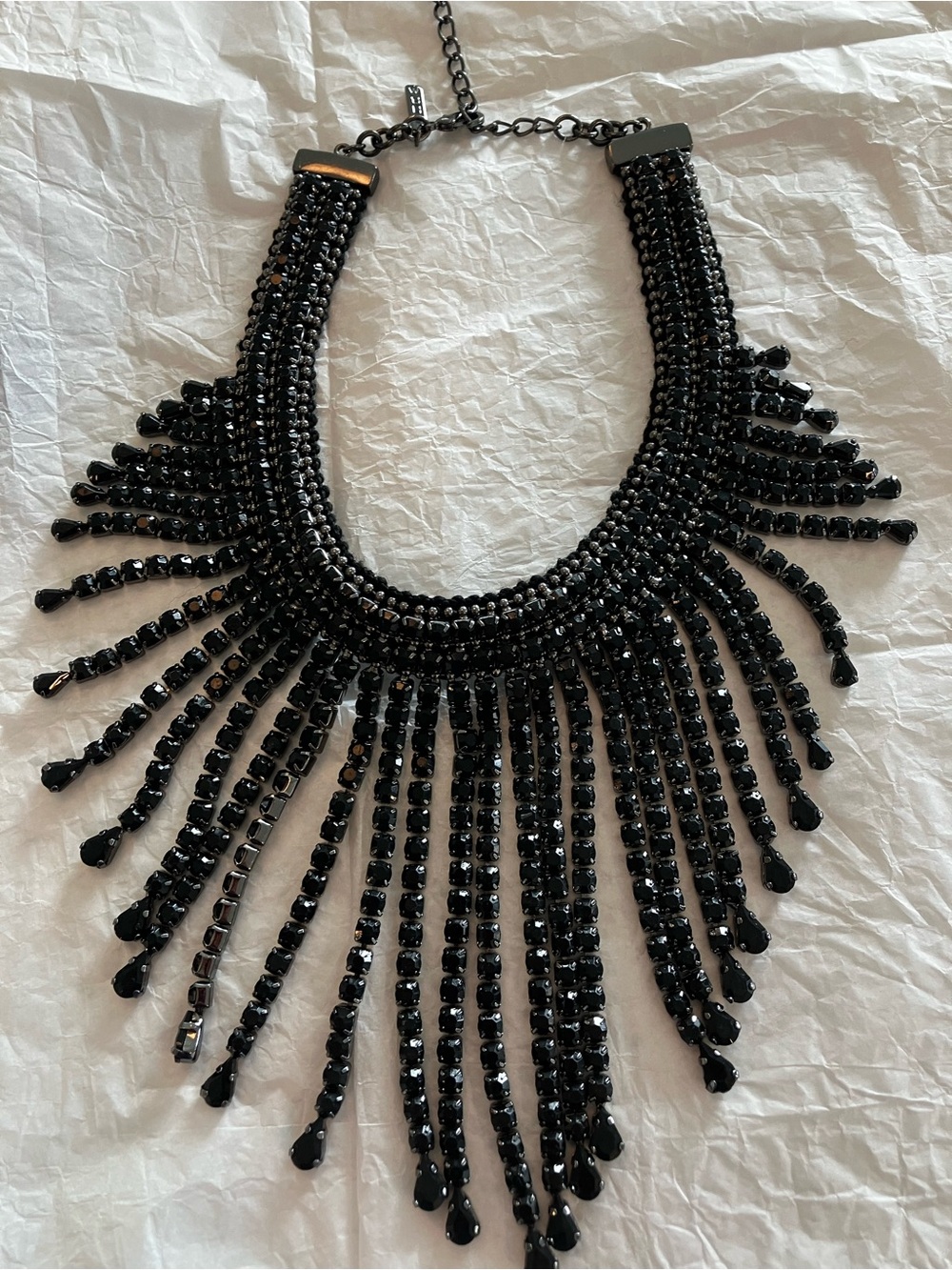 White House Black Market Black Crystal Fringe Statement Necklace